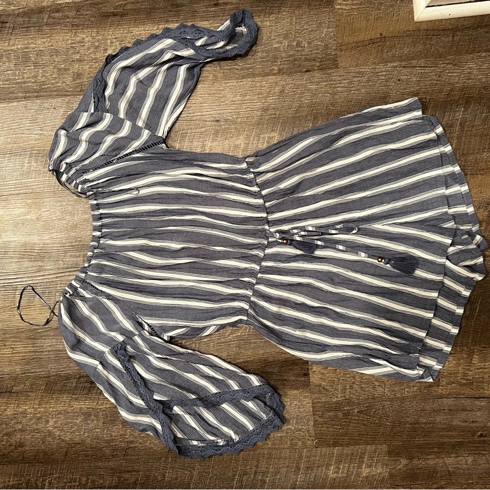 Blue and white striped romper from Francesca’s.